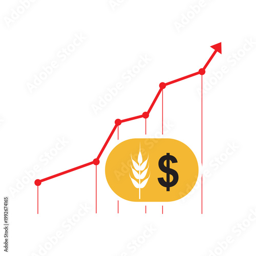 Rising grain prices, rising food inflation, minimalist flat design vector icon