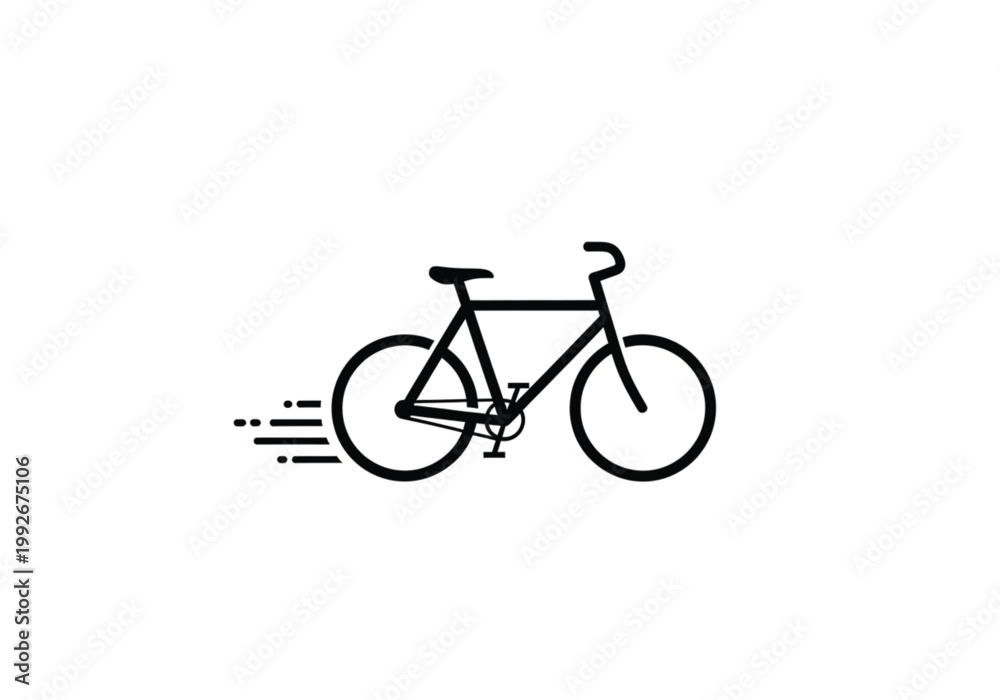 Fototapeta premium Fast Bicycle Icon with Speed Lines, Minimalist Bike Vector Logo Illustration