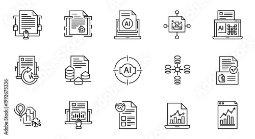Collection of business and technology icons.