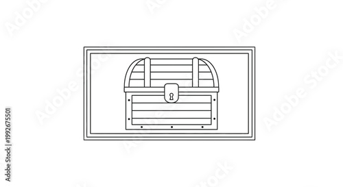 Vintage Treasure Chest Outline Icon, Pirate Loot Box, Vector Illustration