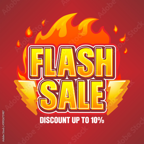 sh Sale 10% Discount Banner with Fire Flame Background, Hot Deal Promotion Template, Big Sale Typography Design for Marketing, Retail Offer Poster