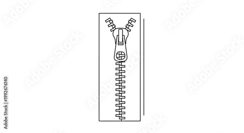 Zipper Fastener, Metal Teeth, Slider, Closed Position, Isolated on White Background, Vector Illustration