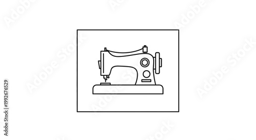 Vintage Sewing Machine Icon, Classic Tailor Equipment, Retro Craft Tool, Isolated Vector Illustration
