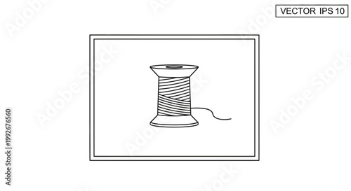 Spool of thread, sewing supplies, craft, DIY, needlework, vintage style, monochrome vector illustration