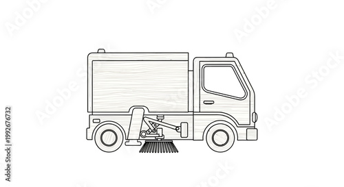 Street Sweeper Truck Illustration - Cleaning Vehicle Line Art