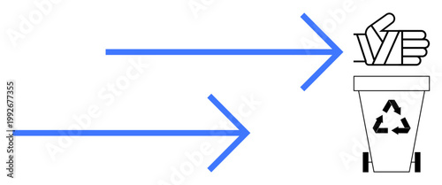 Environmental awareness, waste management, sustainability, eco-friendly living, recycling education, green practices. A hand giving a thumbs-up with arrows pointing to a recycling bin. Waste