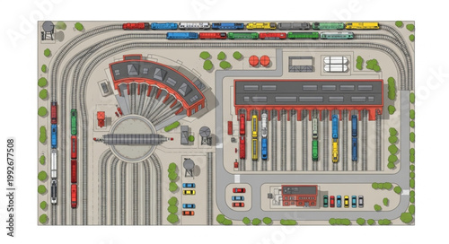 Detailed miniature model train set with multiple tracks and buildings.
