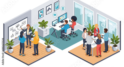 People in office meeting room setting.