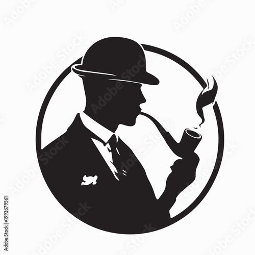 Classic Gentleman Smoking Pipe with Fedora Hat Silhouette Vector Design
