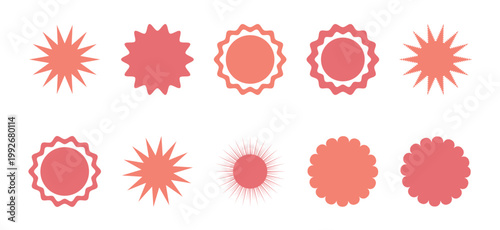 Collection of  special sunburst and starburst shapes for badge elements. sticker borders and marketing in pink and orange color  shapes. vector illustration.