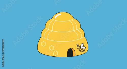 Beehive with a flying honey bee.