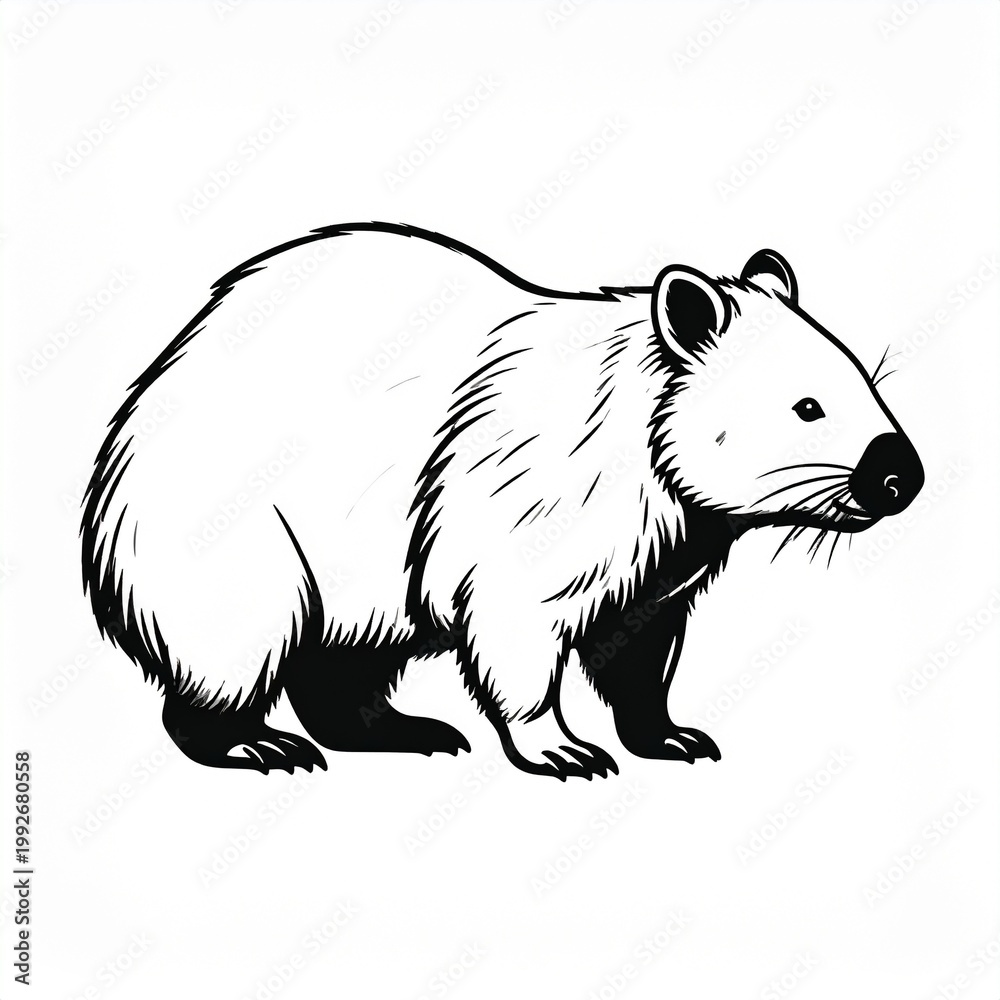 Obraz premium black and white polar bear walking line art illustration isolated