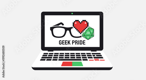 Geek Pride Day concept illustration with laptop and nerd icons