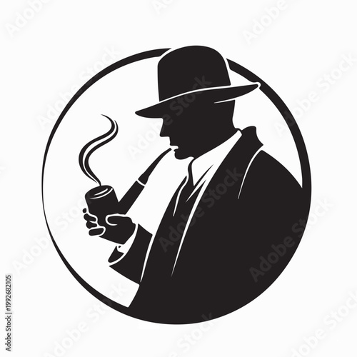 Vintage Stylish Man with Fedora and Pipe Silhouette Vector Illustration