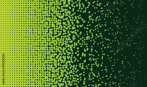 Green Halftone Dithered Dot Gradient Vector for Retro Pixel Art Background and Web Design Texture