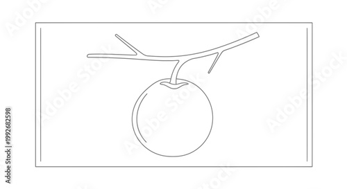 Minimalist Line Art of a Single Orange Hanging from a Branch
