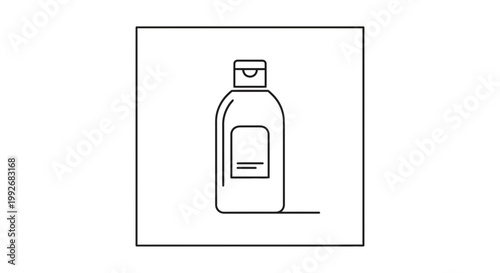 Minimalist bottle icon, simple line art of a cosmetic or hygiene product container.