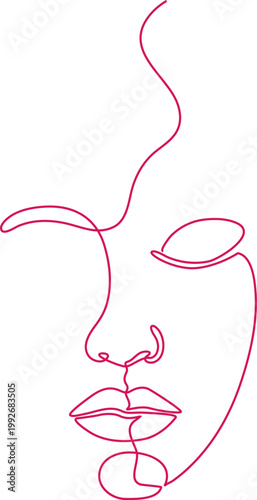 Continuous one line drawing of Minimalist pink face line art, abstract woman portrait, simple elegant design, vector illustration