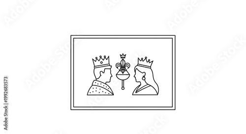 King and Queen Profile Icons with Fleur-de-lis Symbol