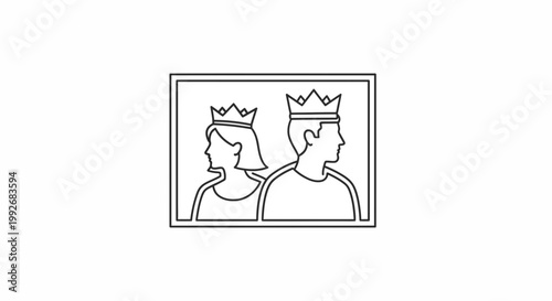 King and Queen Profile Silhouette Icon, Royal Couple Crowned, Leadership Concept