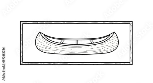 Hand-drawn Canoe Illustration in a Wooden Frame