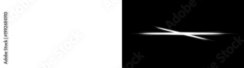 Bild auf Leinwand White neon light streaks cross on transparent and black background