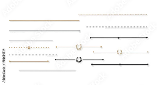 An assortment of sophisticated horizontal line dividers featuring subtle geometric accents and gradients, designed to provide clean and professional section breaks in high-end document layouts.