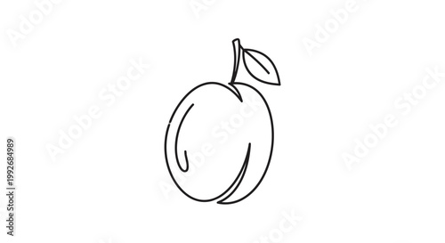 Single Line Drawing of a Peach with Leaf, Minimalist Fruit Icon