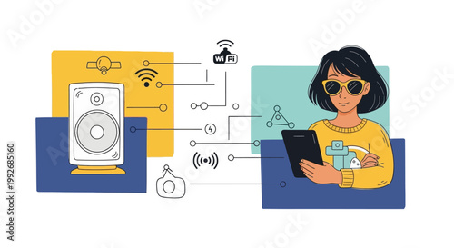 Woman controlling smart home devices with tablet