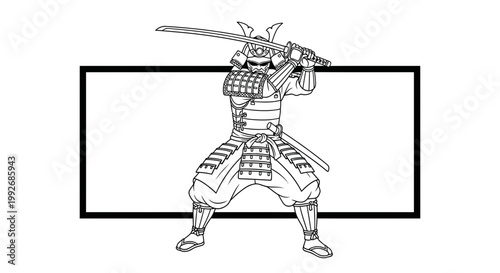 Samurai Warrior Drawing, Ready for Battle with Katana Sword