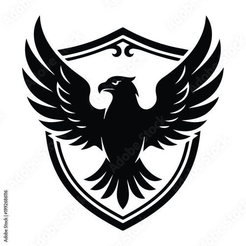 Eagle Shield Emblem Badge Shape Icon Silhouette Vector black design on a white background