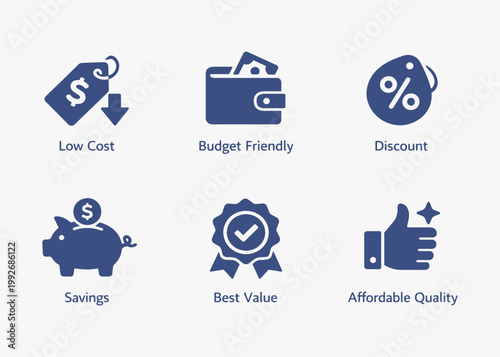 A set of Affordable icons focuses on simplicity, elegance, and ease of recognition. Vector Sign for Logos, Labels, and Icons.