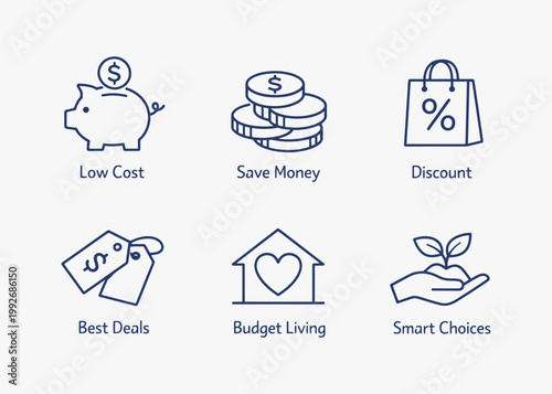 A set of Affordable icons focuses on simplicity, elegance, and ease of recognition. Vector Sign for Logos, Labels, and Icons.