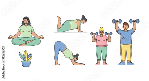 People doing various fitness exercises.
