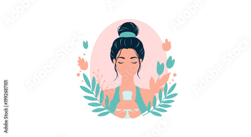 Woman meditating with eyes closed peacefully.