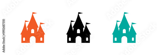 Set of colorful castle icons for fantasy and architectural design