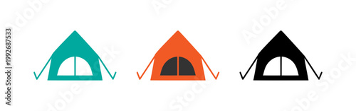 Three tent icons signifying camping, adventure, and outdoor activities