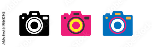 Set of three camera icons representing photography and creativity