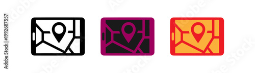 Smartphone map navigation icons with pin marker