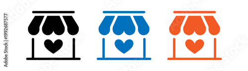 Storefront icons with heart symbol