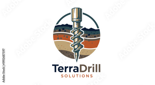 Geological Drilling Equipment Illustration with Earth Layers