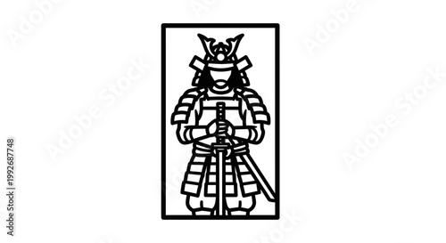 Samurai Warrior Icon, Japanese Warrior, Ancient Soldier, Bushido Code, Traditional Armor, Sword
