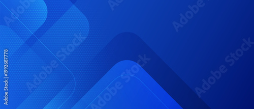 Abstract blue geometric background with curved overlapping shapes and halftone dot pattern, modern tech style for corporate banner and digital wallpaper.