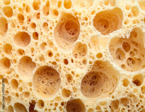 Close-up textured view of porous, bubbly, organic material