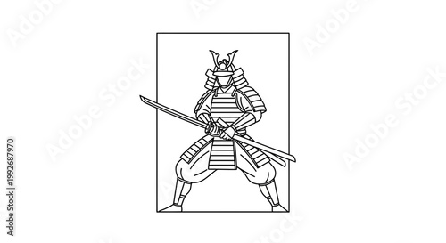 Samurai Warrior Illustration: Japanese Warrior in Traditional Armor with Katana Sword