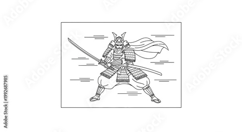 Samurai Warrior Illustration: Dynamic Pose with Katana Sword