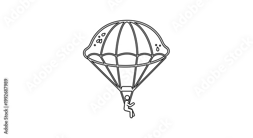 Parachutist Descending with Parachute - Line Art Illustration