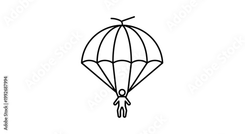 Parachutist Icon Descending with Open Parachute - Extreme Sports and Adventure Symbol