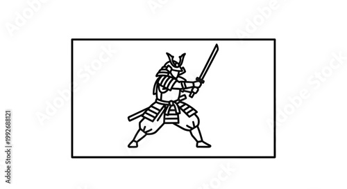 Samurai Warrior in Traditional Armor with Sword, Dynamic Pose, Japanese Culture