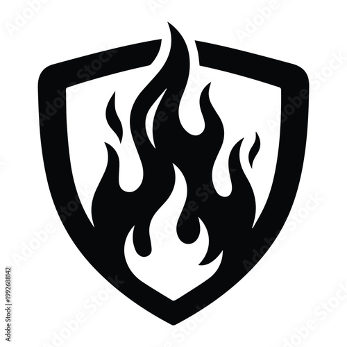 Flame Shield Emblem Badge Shape Icon Silhouette Vector black design on a white background